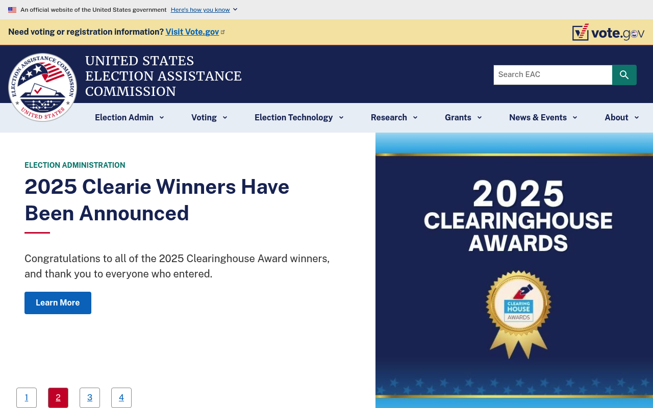Election Assistance Commission website screenshot