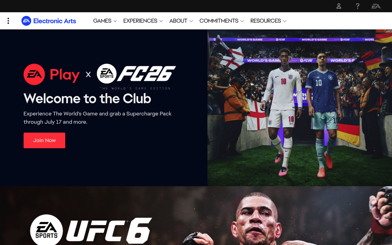 Electronic Arts website screenshot