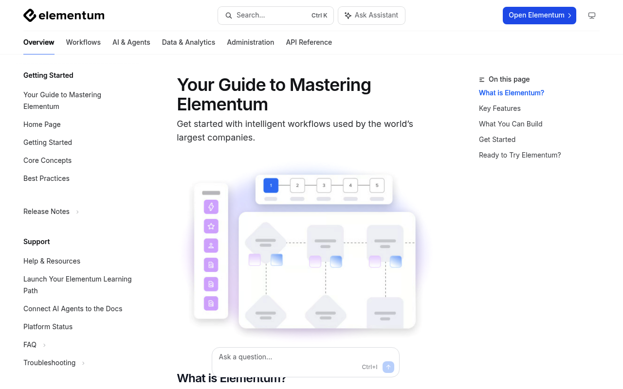 Elementum website screenshot