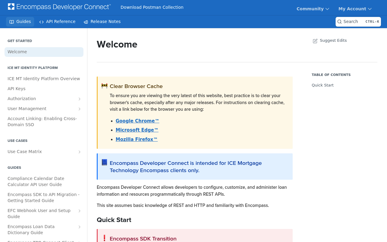 Encompass Developer Connect website screenshot