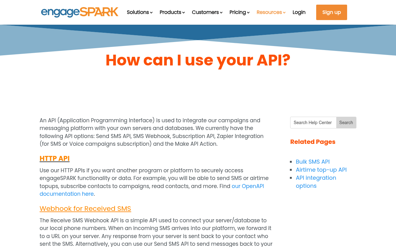 engageSPARK website screenshot