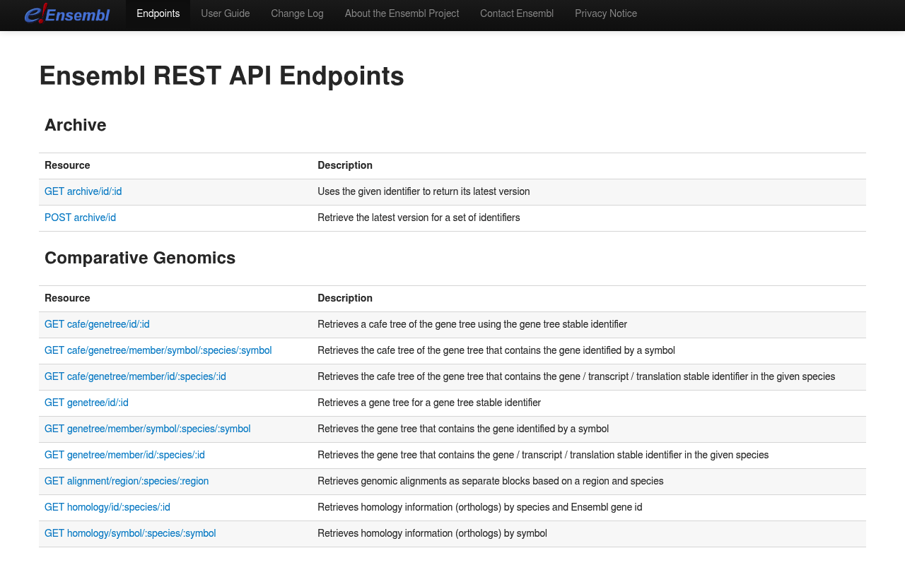 Ensembl website screenshot