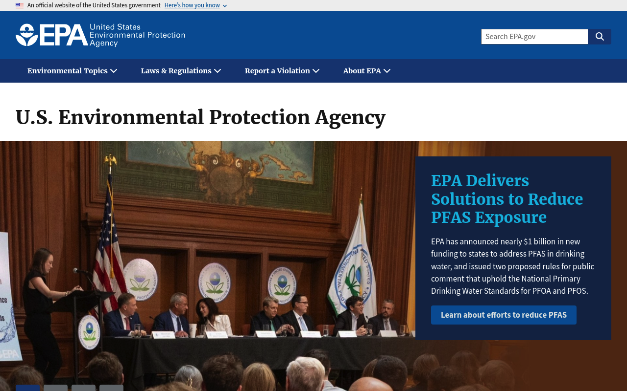 Environmental Protection Agency website screenshot