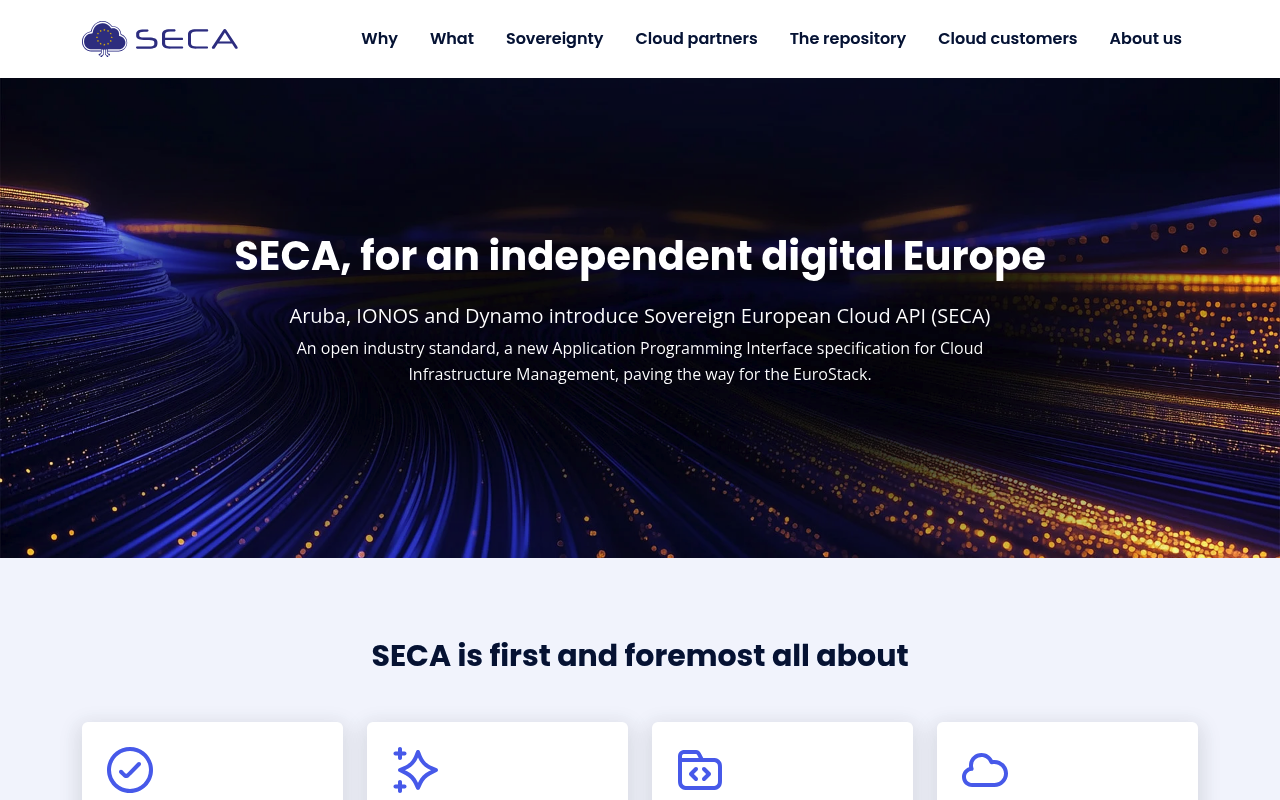 Sovereign European Cloud API (SECA) website screenshot