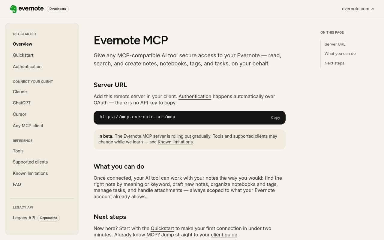 evernote website screenshot