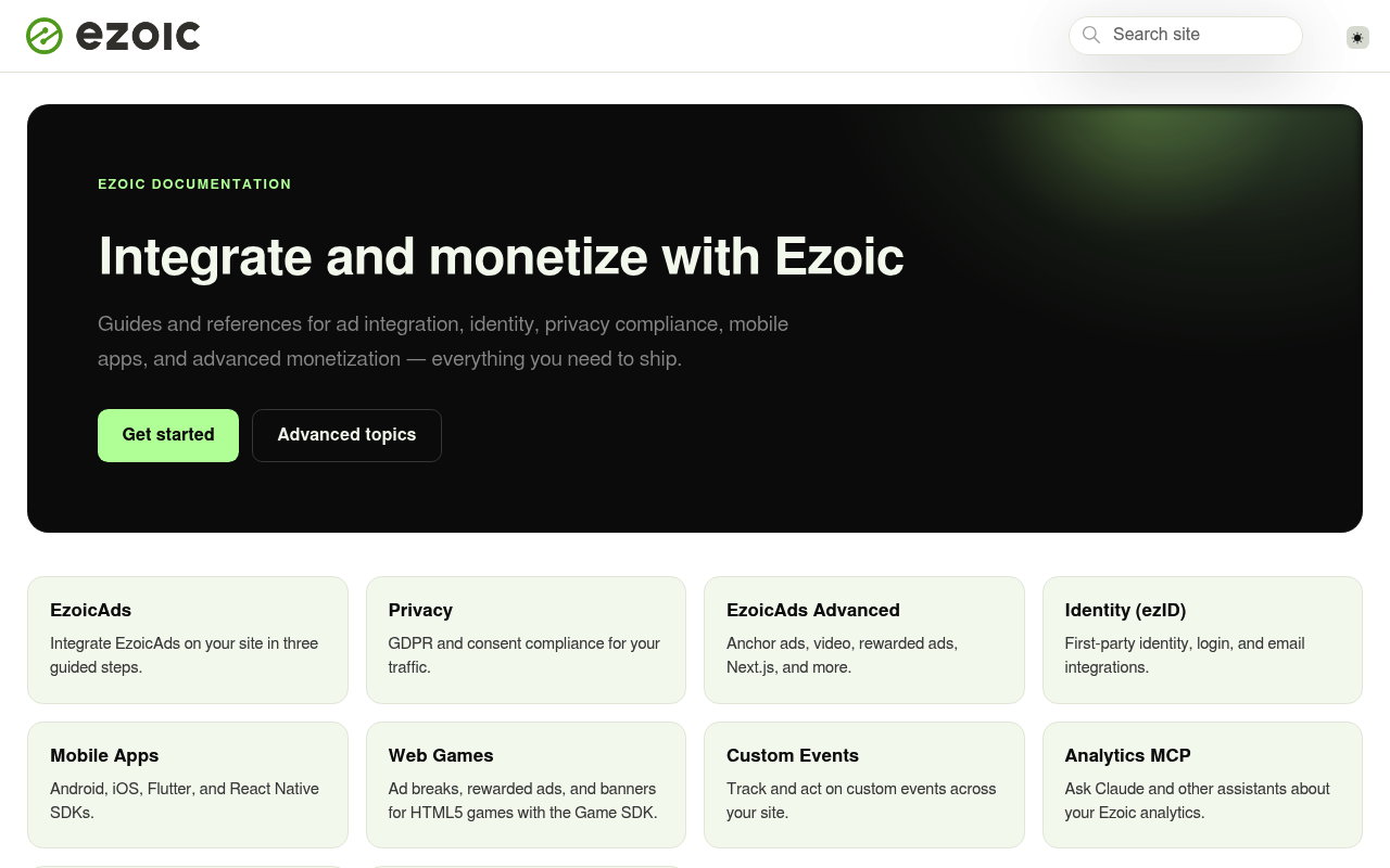 ezoic website screenshot