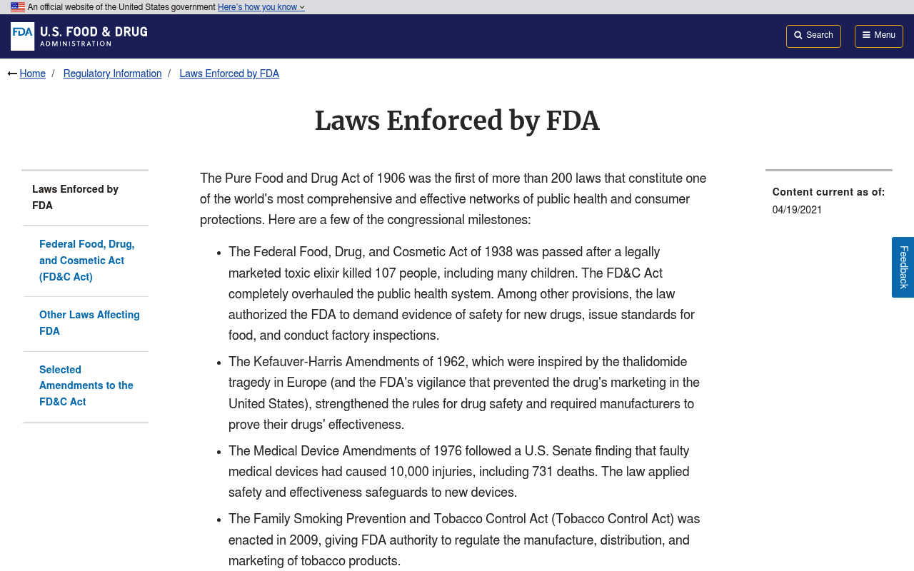 FDA Regulations screenshot