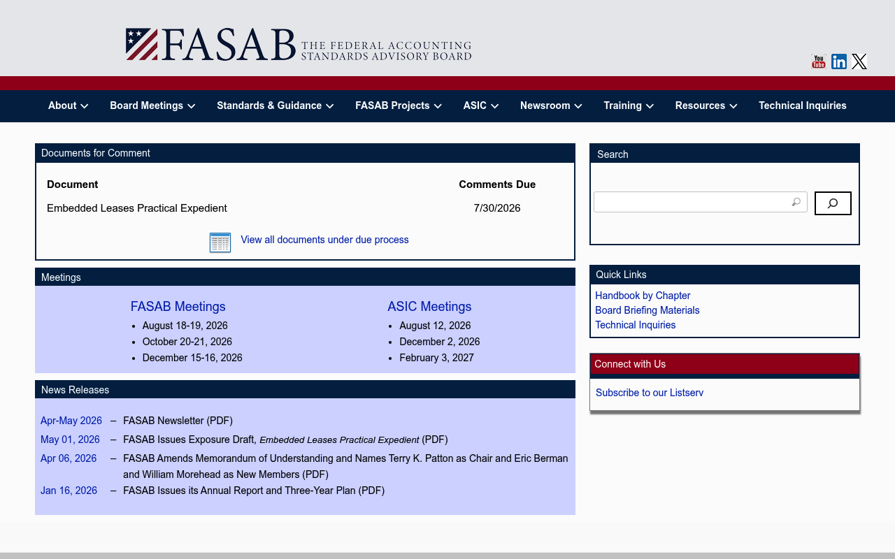 Federal Accounting Standards Advisory Board screenshot