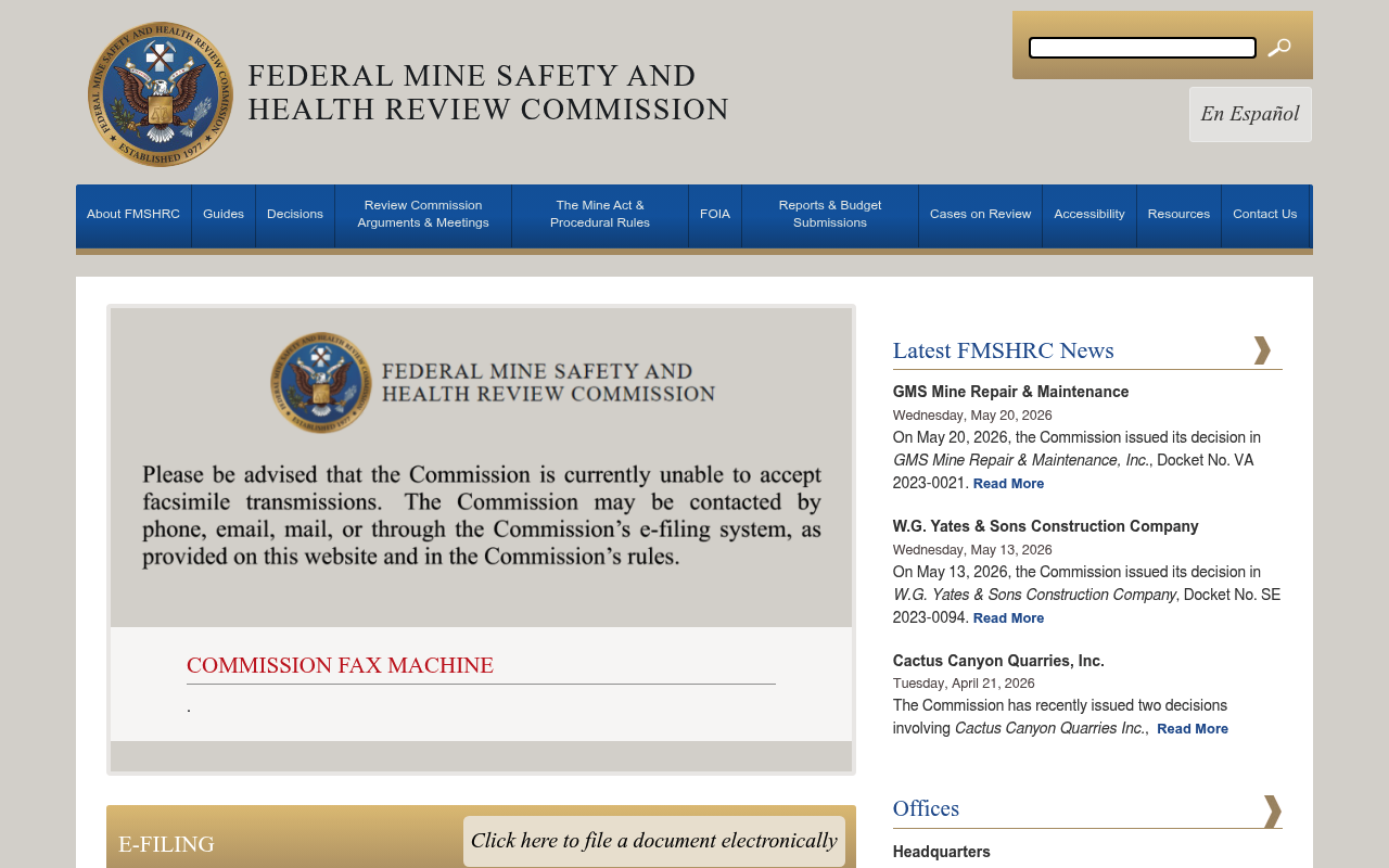 Federal Mine Safety and Health Review Commission screenshot