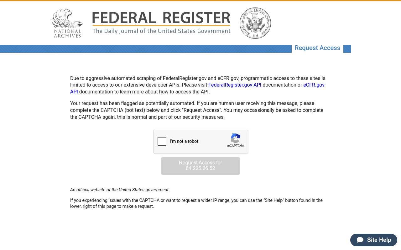 Federal Register website screenshot