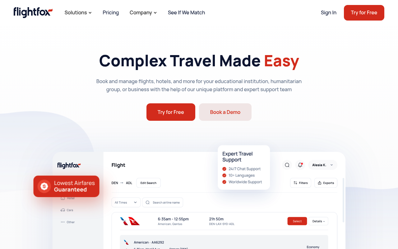 Flightfox website screenshot
