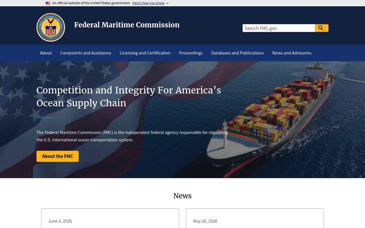 Federal Maritime Commission website screenshot