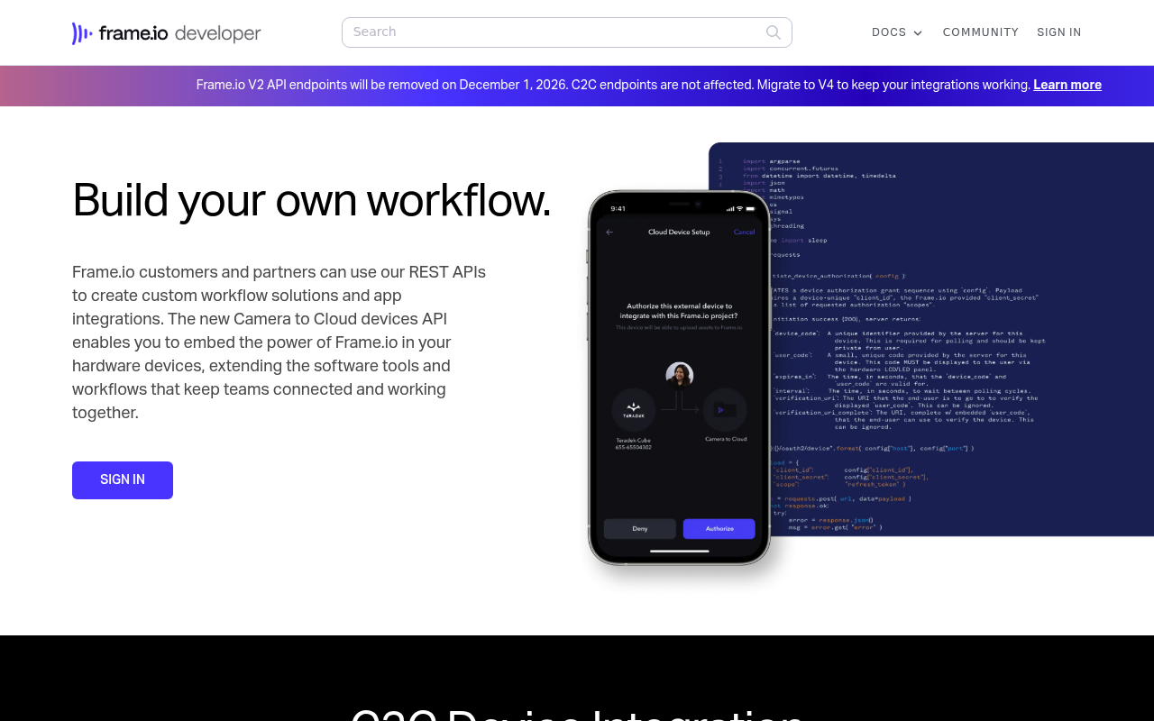Frame.io website screenshot
