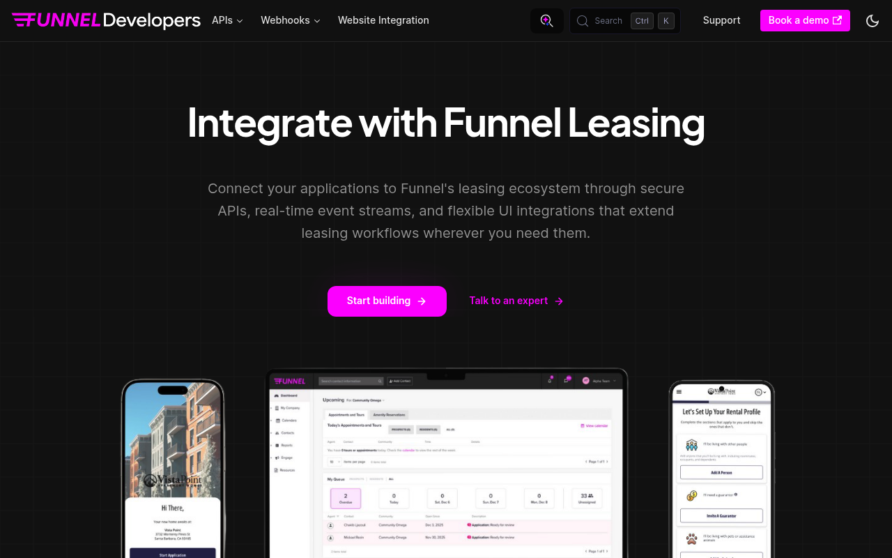 Funnel Leasing website screenshot