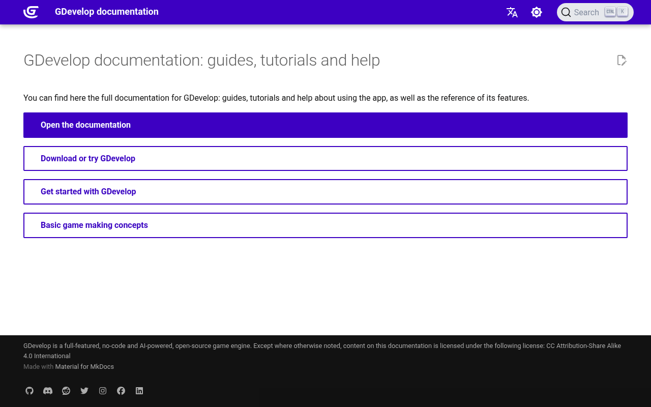 GDevelop website screenshot