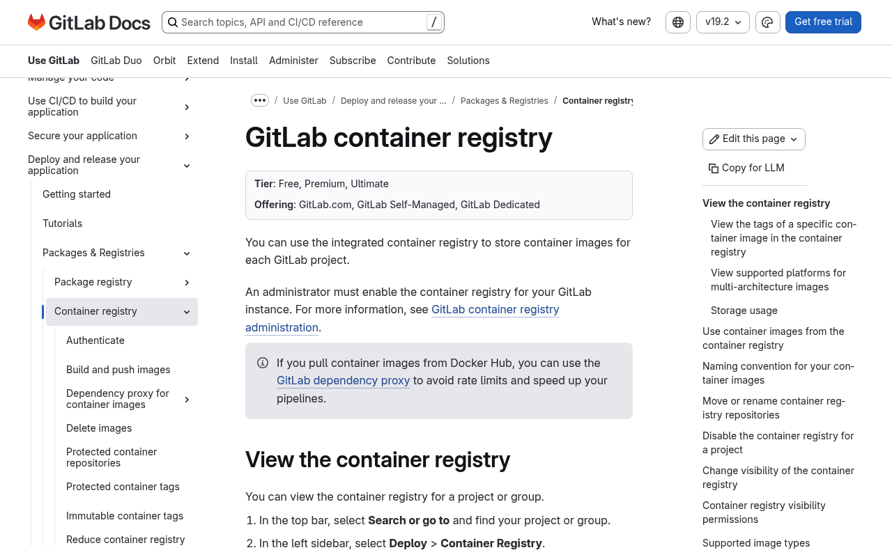 GitLab Container Registry screenshot