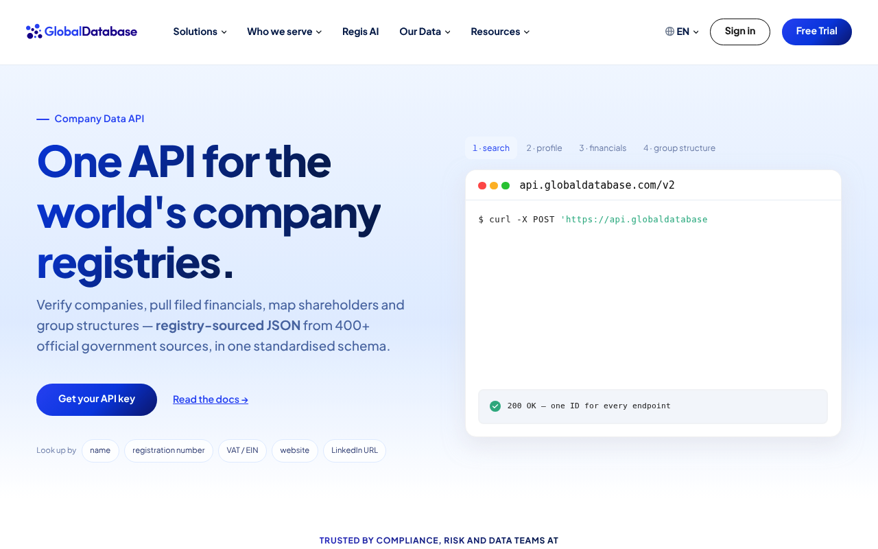 Global Database website screenshot