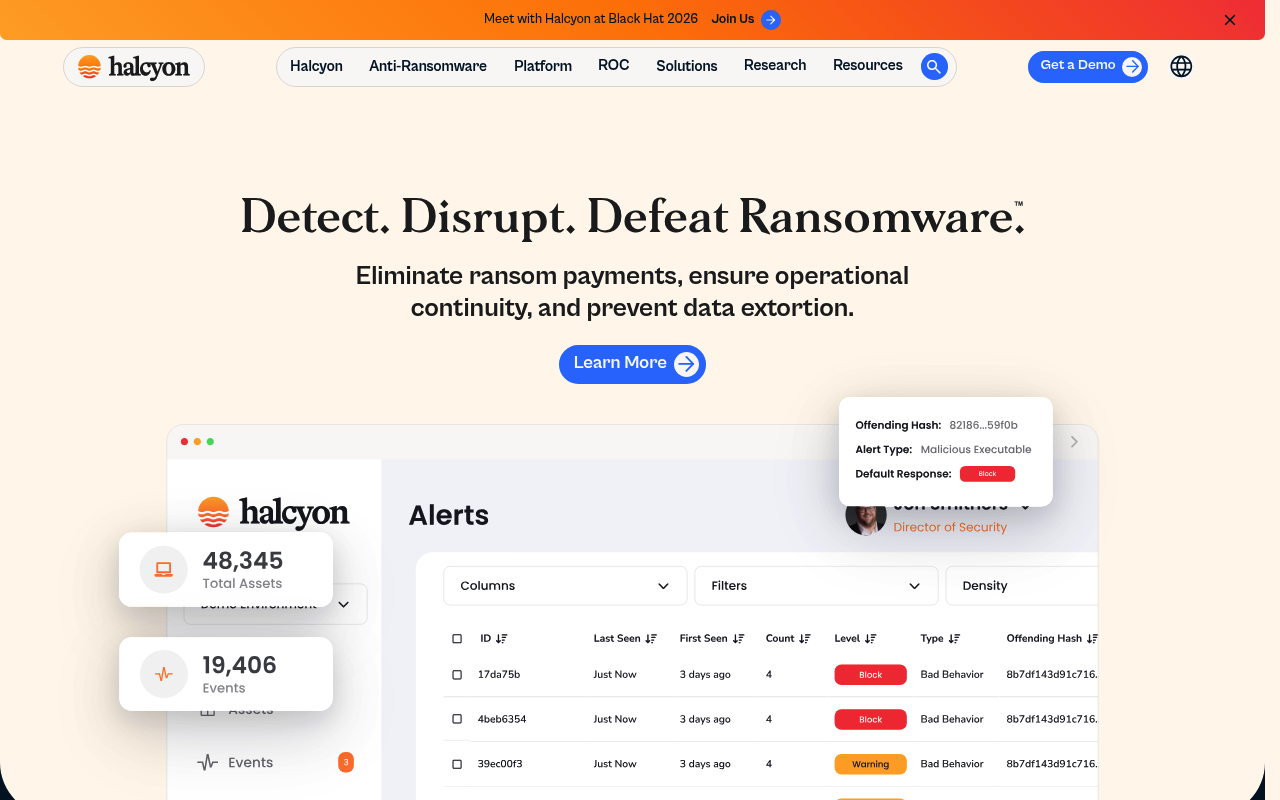 Halcyon website screenshot