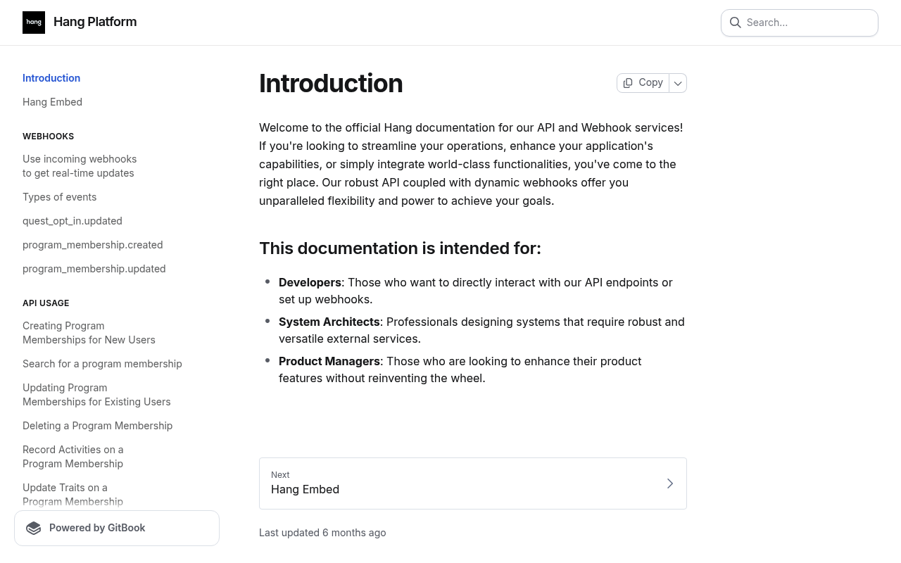Hang website screenshot
