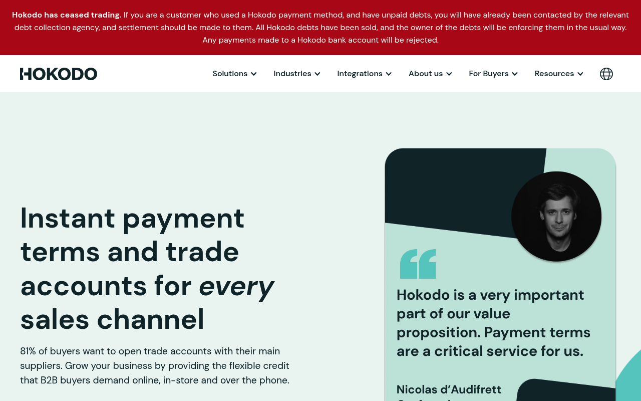 Hokodo website screenshot