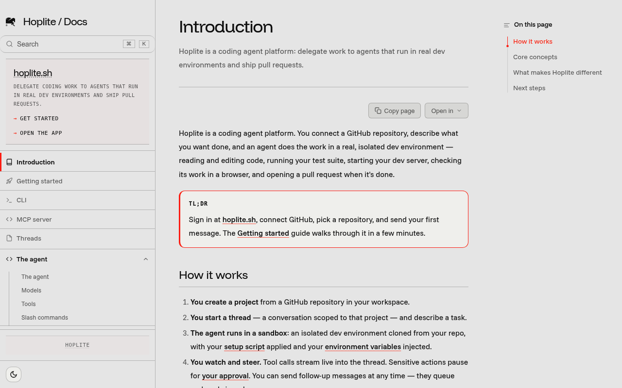 Hoplite website screenshot