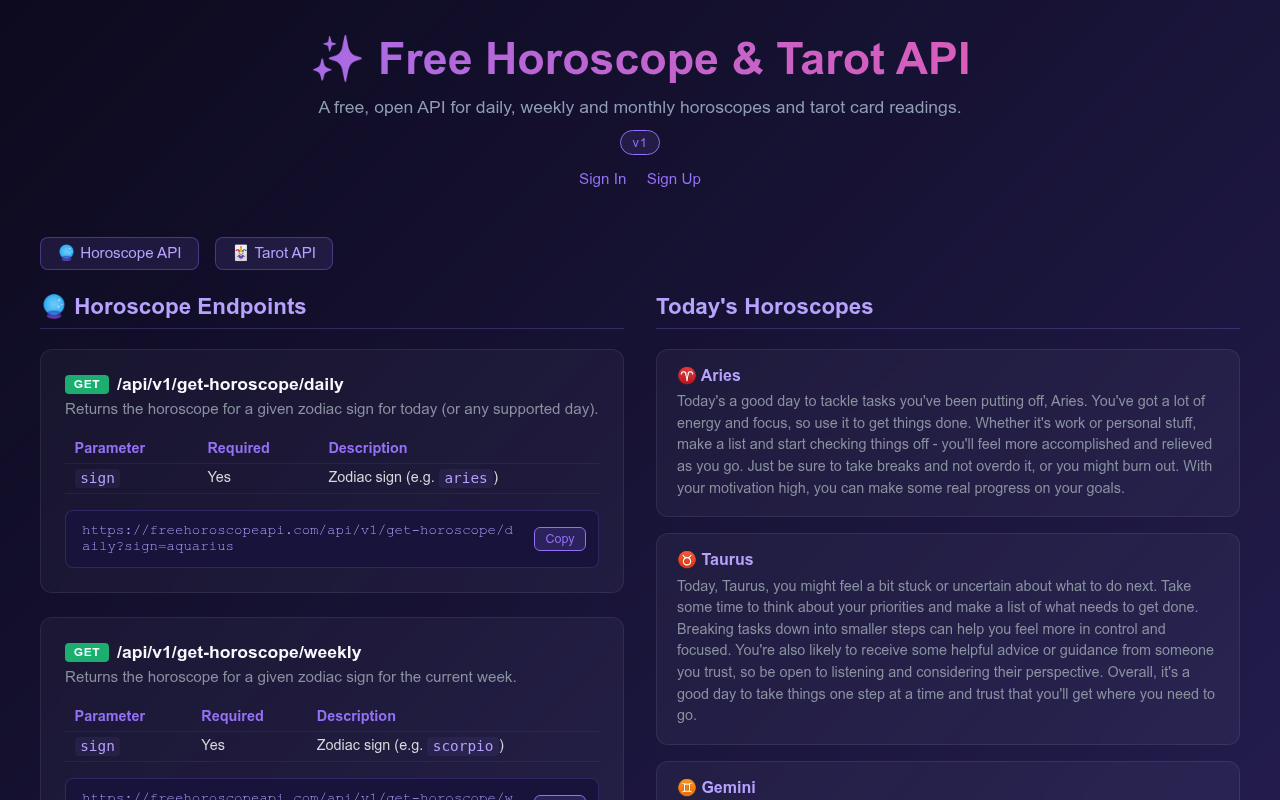 Horoscope API screenshot