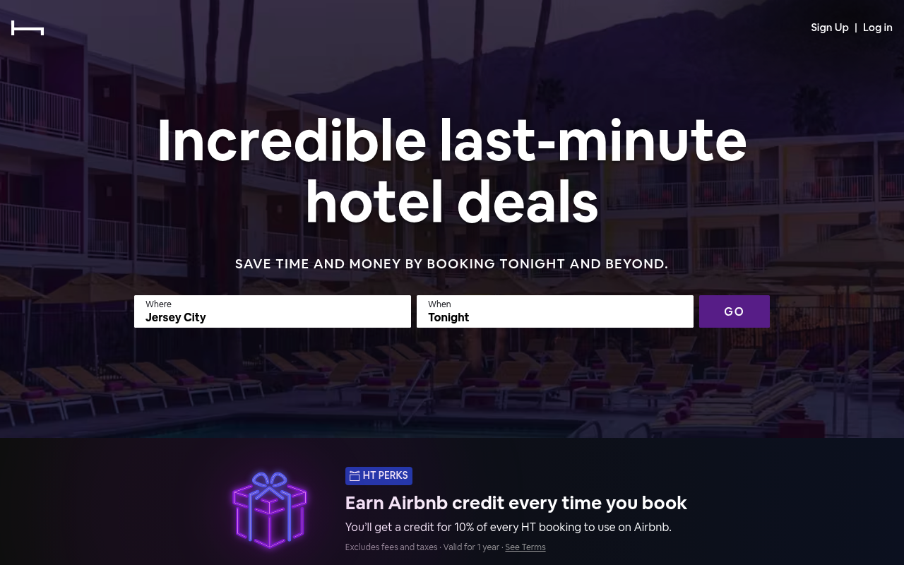 HotelTonight website screenshot