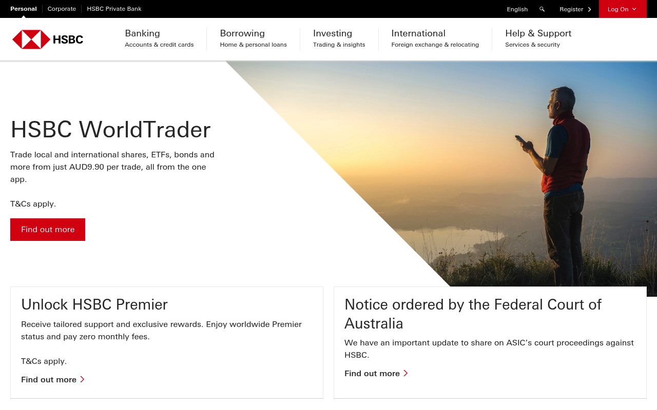 HSBC Bank Australia screenshot