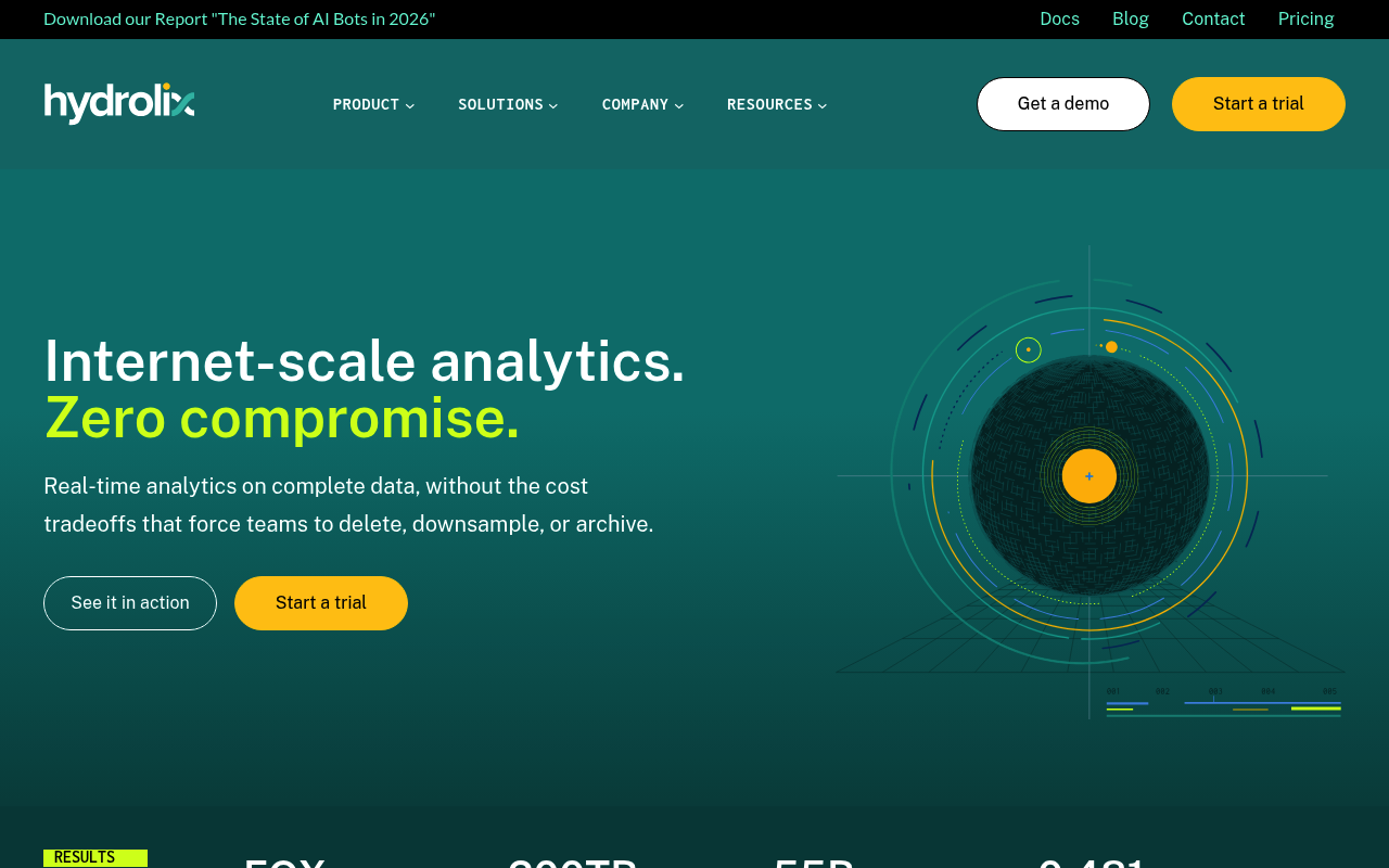 Hydrolix website screenshot