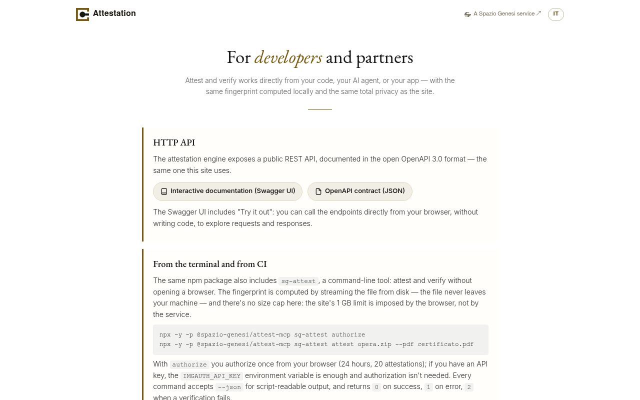imgauth — API di attestazione opere digitali screenshot