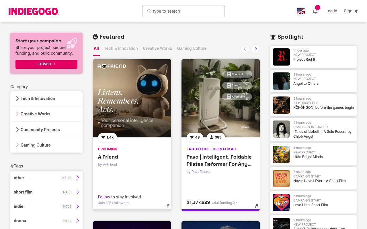 Indiegogo website screenshot