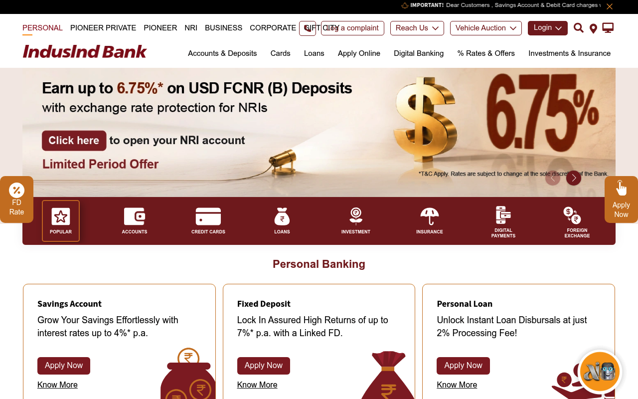 IndusInd Bank screenshot