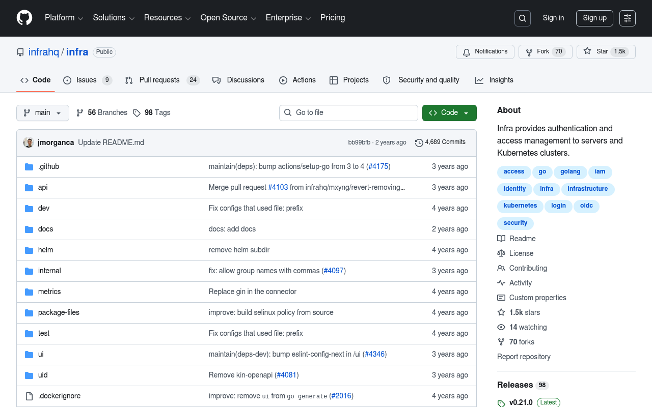 Infra website screenshot