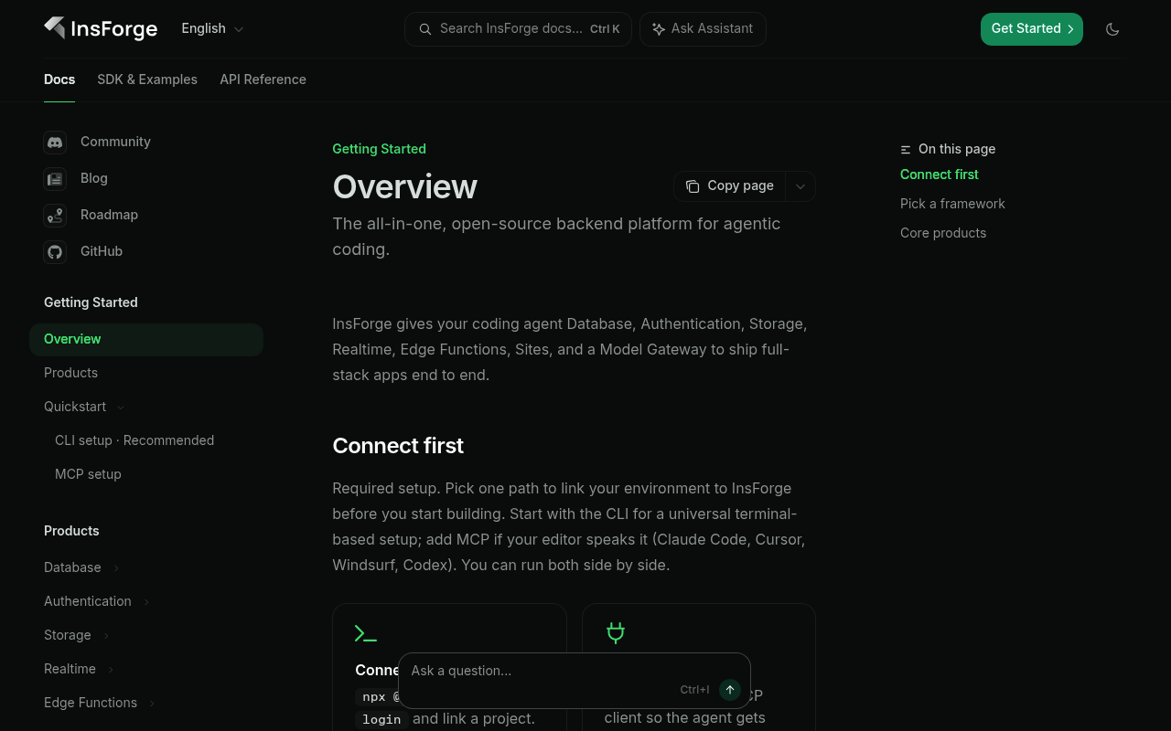 Insforge website screenshot