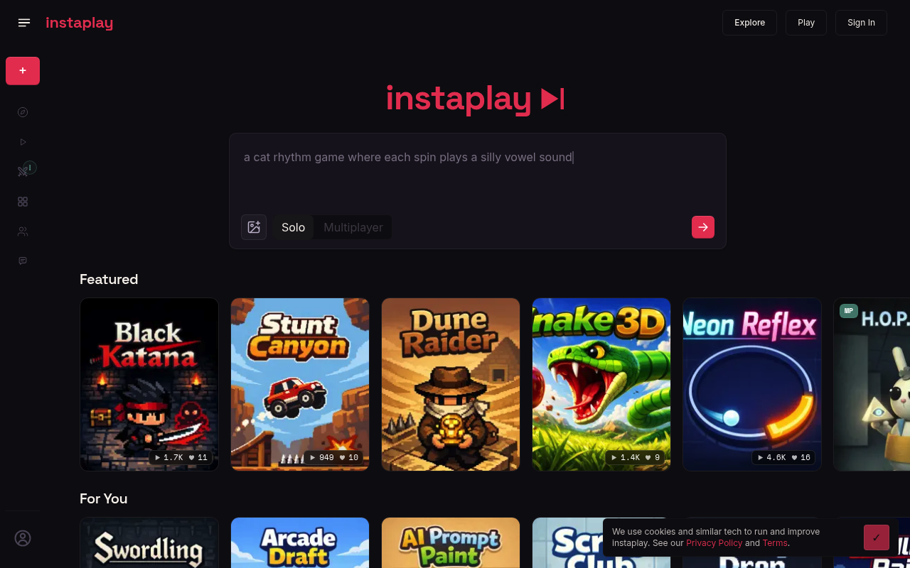 Instaplay website screenshot