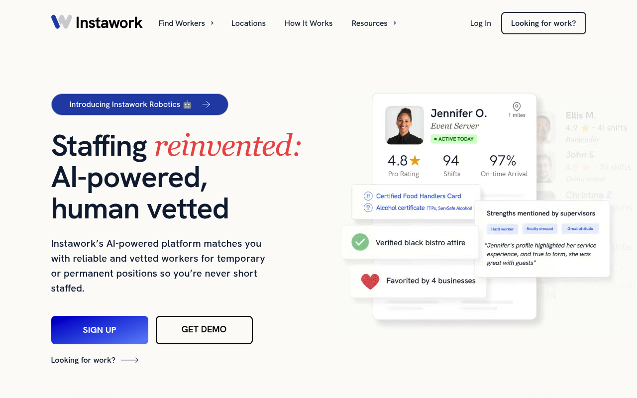 Instawork website screenshot