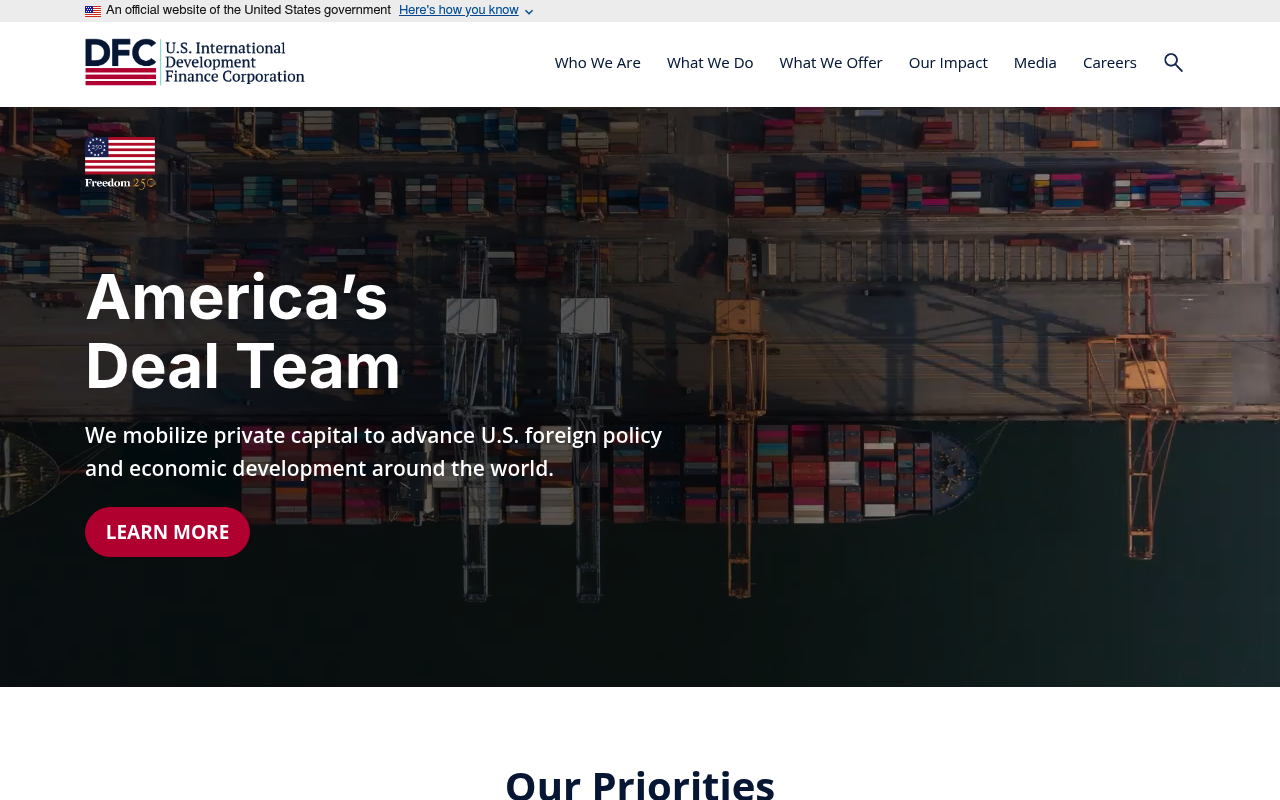 International Development Finance Corporation website screenshot