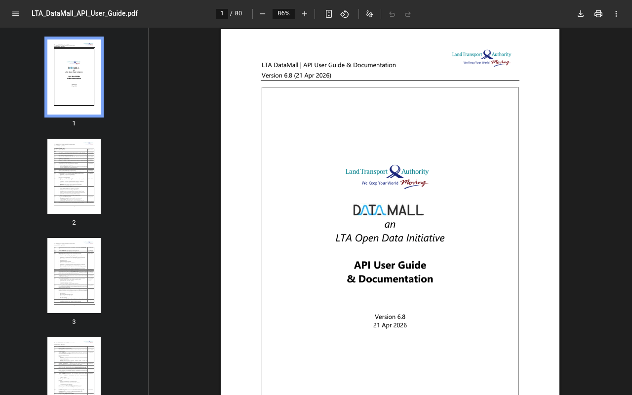 Land Transport Authority DataMall, Singapore website screenshot