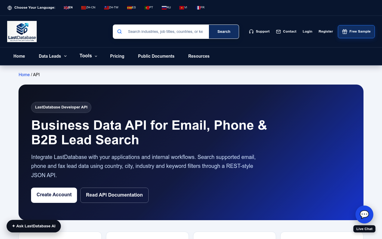 LastDatabase website screenshot