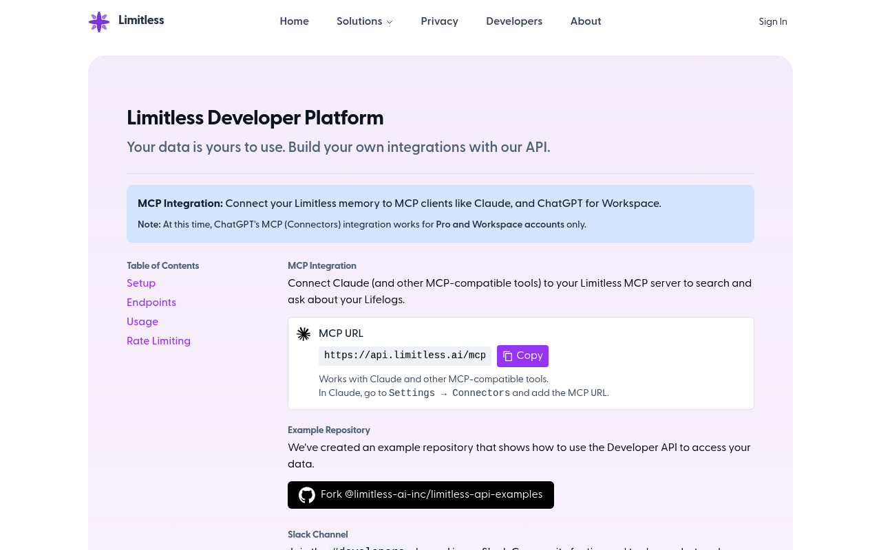 Limitless website screenshot
