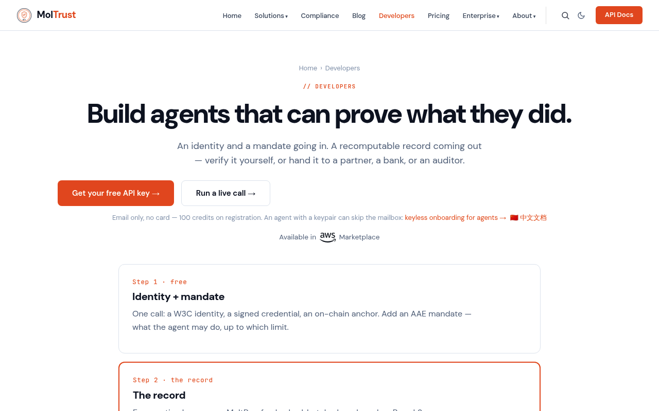 MolTrust website screenshot