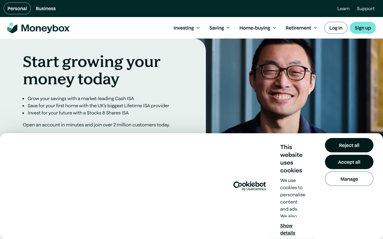 Moneybox website screenshot