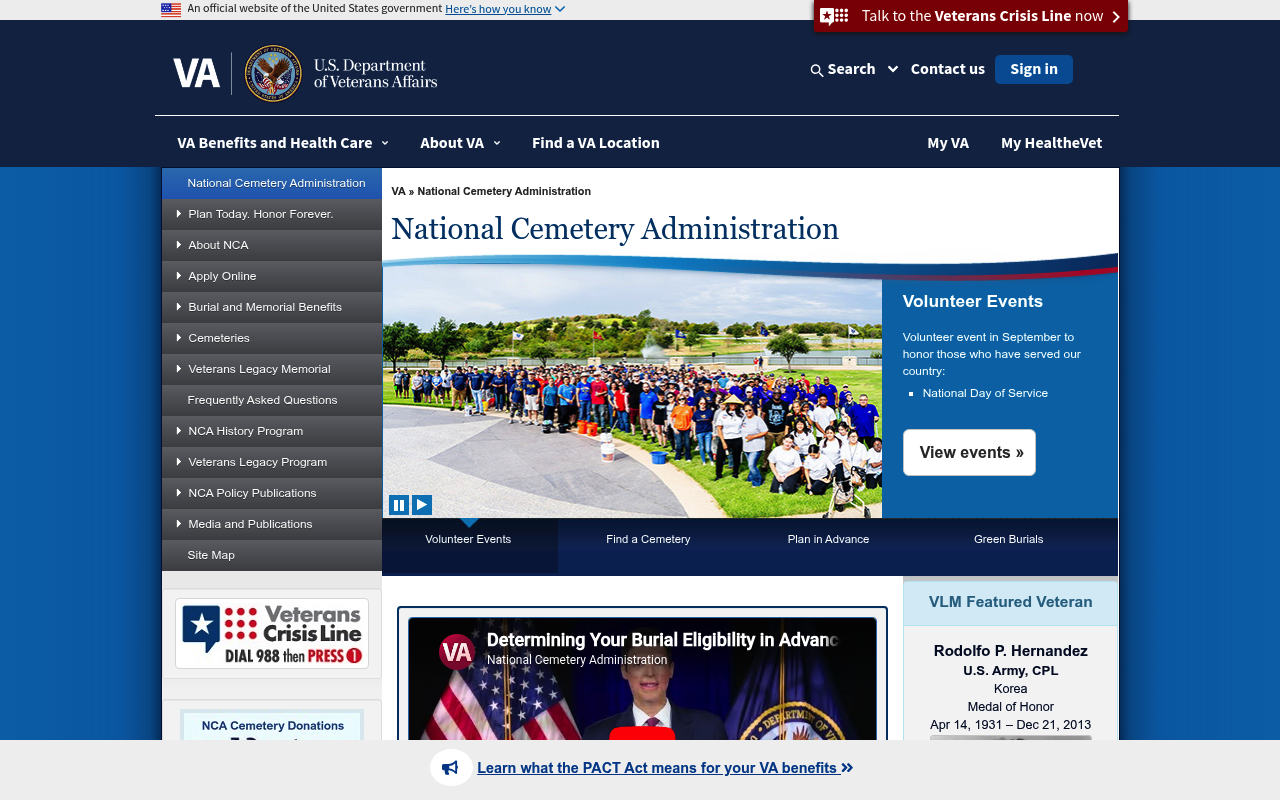 National Cemetery Administration screenshot