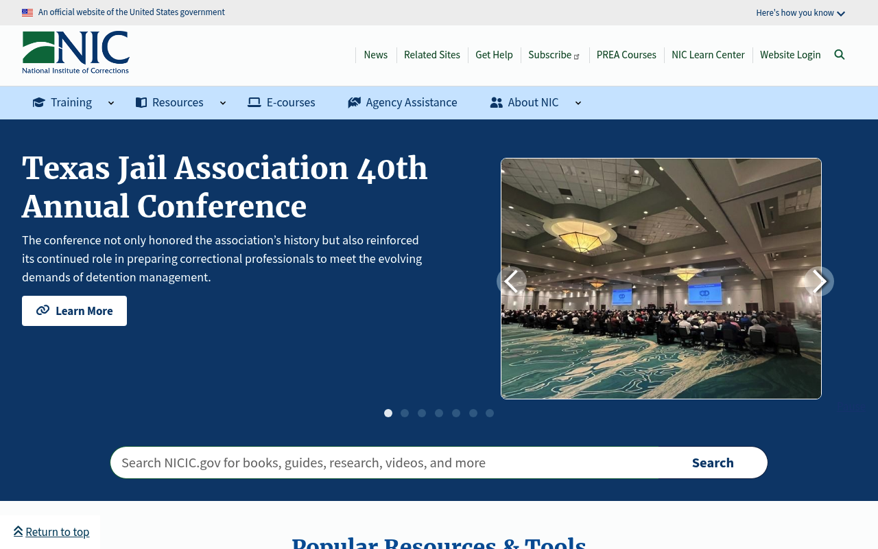 National Institute of Corrections screenshot