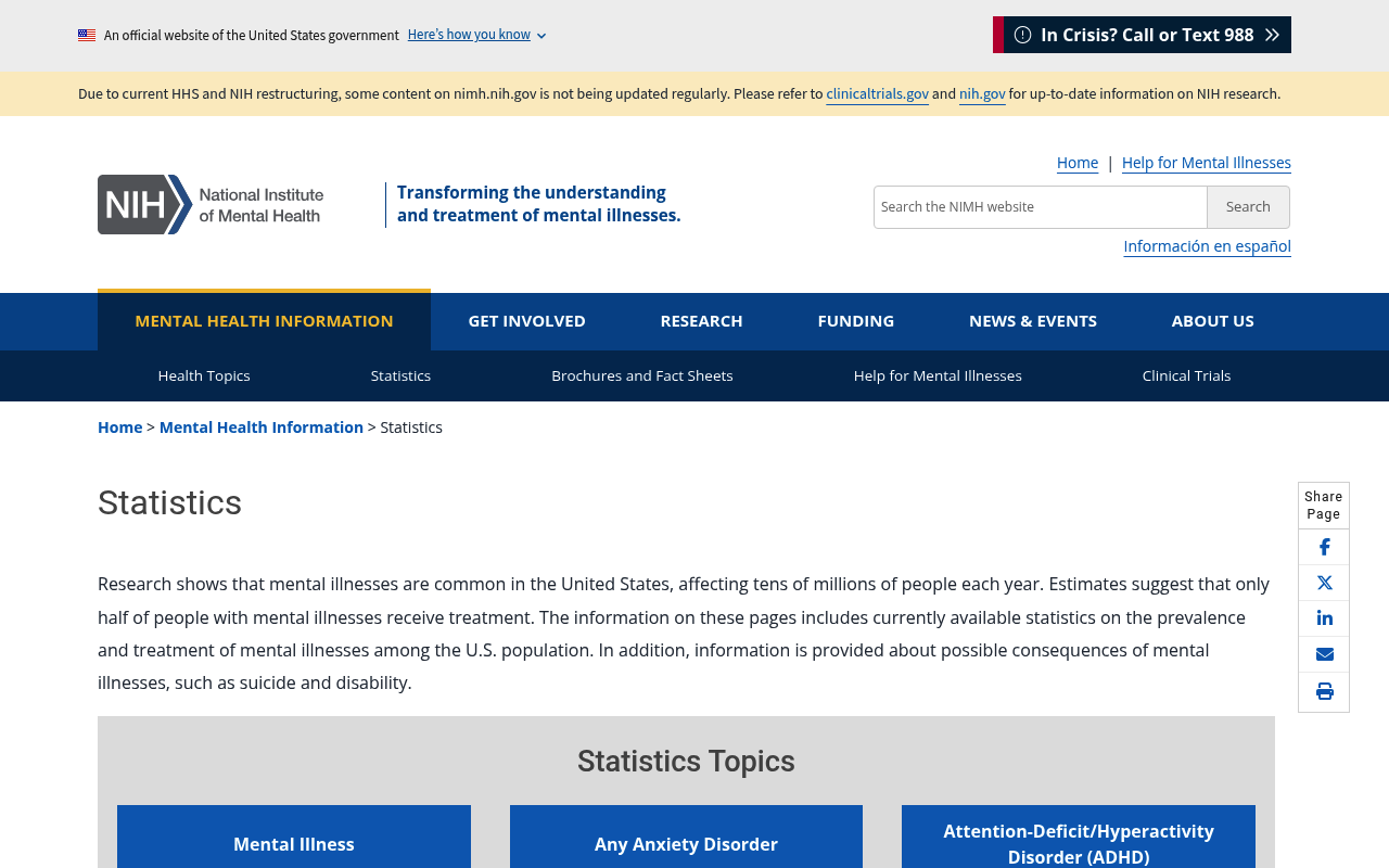 National Institute of Mental Health screenshot