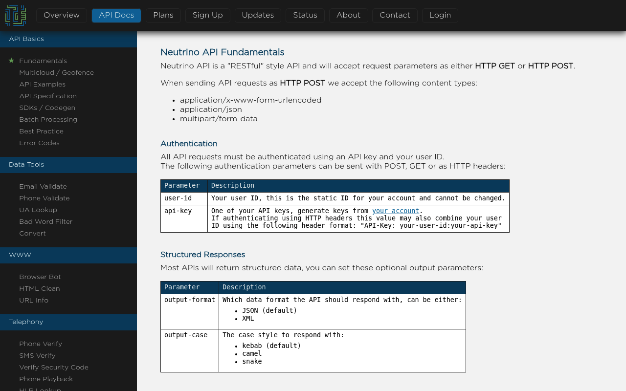 Neutrino API screenshot