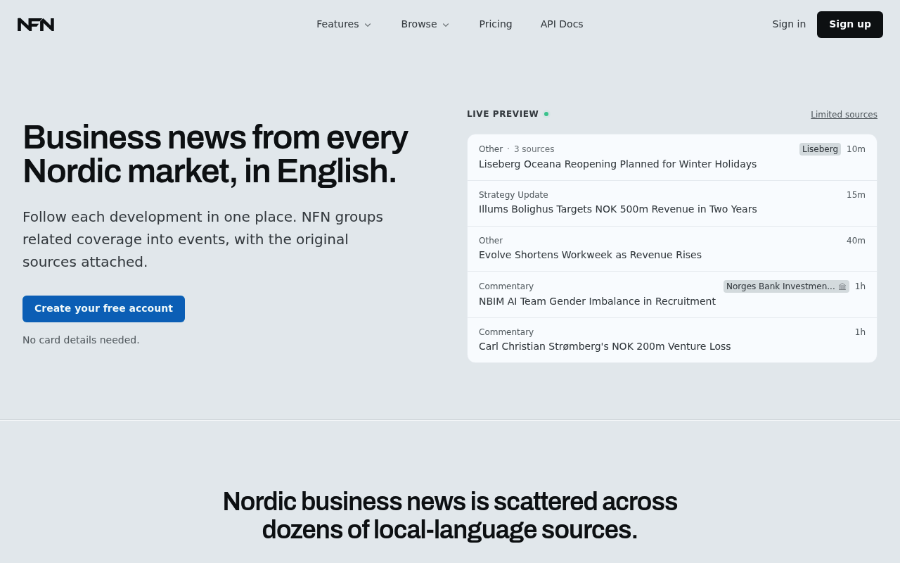 Nordic Financial News website screenshot