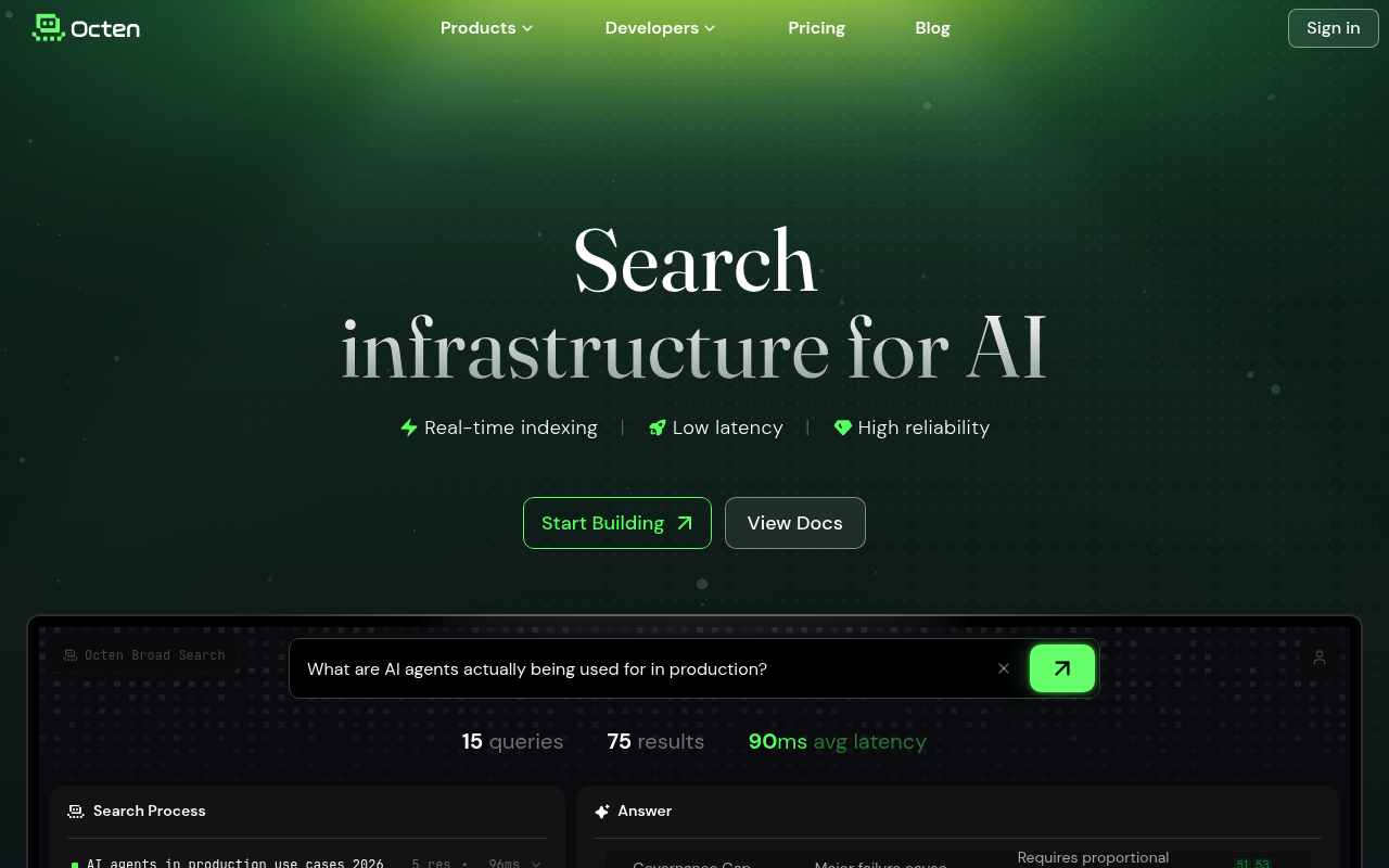 Octen website screenshot