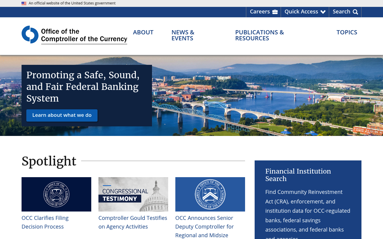 Office of the Comptroller of the Currency screenshot