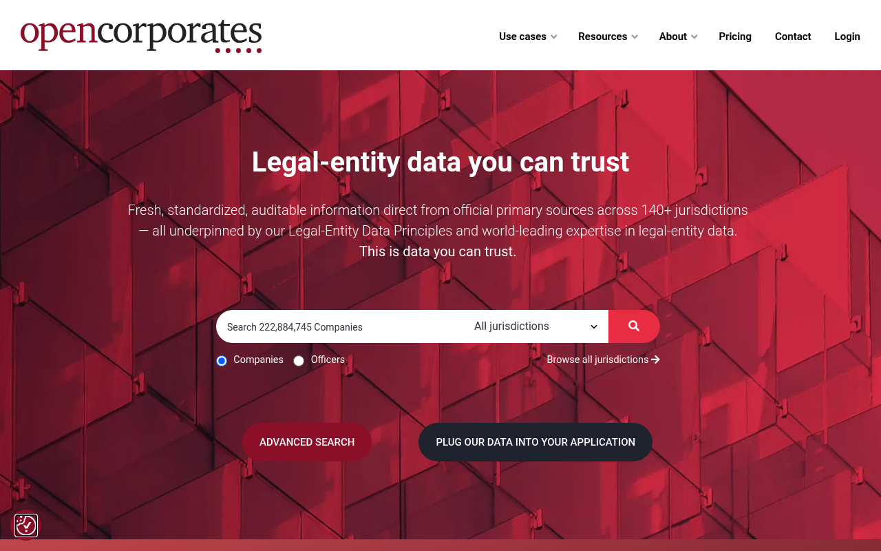 OpenCorporates website screenshot